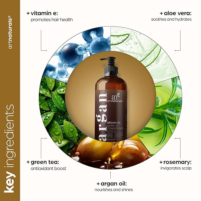 Artnaturals Argan Oil Leave-In Conditioner - (12 Fl Oz / 355ml) - Made with Organic and Natural Ingredients - for All Hair Types – Treatment for Damaged, Dry, Color Treated and Hair Loss (ANHA-0802)
