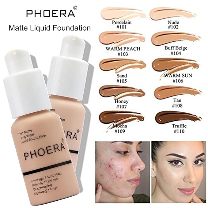 PHOERA Foundation,PHOERA CC Cream Foundation Color Correcting Anti Aging Hydrating Serum &SPF 25+,PHOERA Primer, PHOERA Makeup Foundation, Makeup Brushes (102 Nude+100 Porcelain CC Cream)