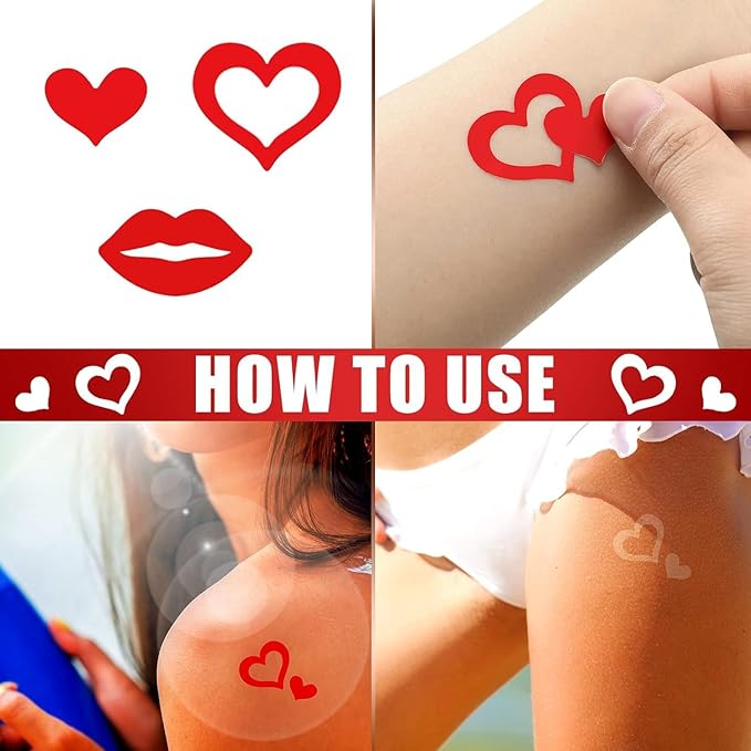 210 Pieces Tanning Stickers Sunbathing Tattoo Body Sticker Self Adhesive for Indoor Tanning Beds Heart Butterfly Lips Shaped
