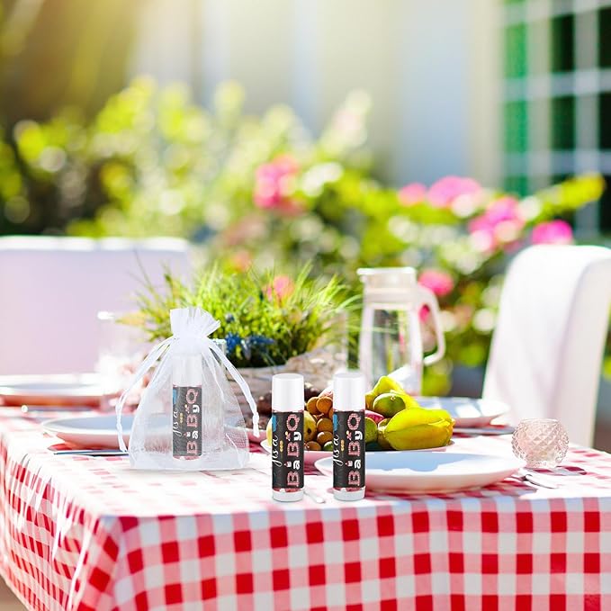 Demissle 50 Pcs Baby Shower Lip Balm Gift Set with 100 Pcs Organza Bags Baby Shower Party Favor for Guest Thank You Tag Rope Baby Shower Party Decoration Gender Reveal Souvenirs (Bbq)