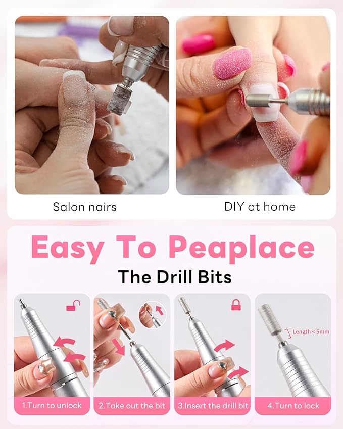 CozyZen Cordless Nail Drill Professional: 45000 RPM Rechargeable Electric Nail File Kit, Portable & Low Noise for Acrylic, Gel Nails, Manicure & Pedicure - Salon & Home Use