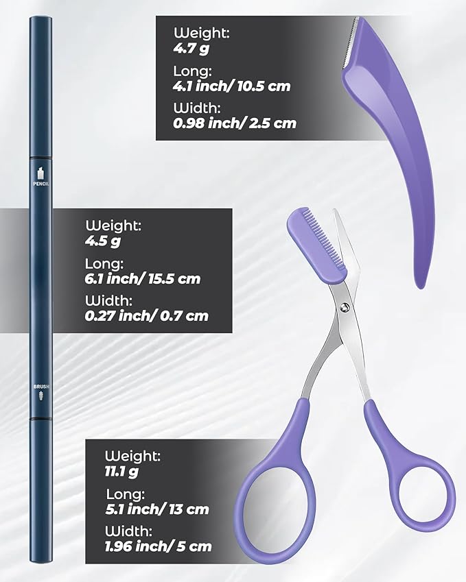 12Pcs Microblading Eyebrow Pencils Grey Waterproof Eye Brow Pencil w/Eye Brow Razor & Scissors Kit 0.5mm Ultra-Fine Tip Creates Hair-Like Strokes for Women Effortless Natural Brows