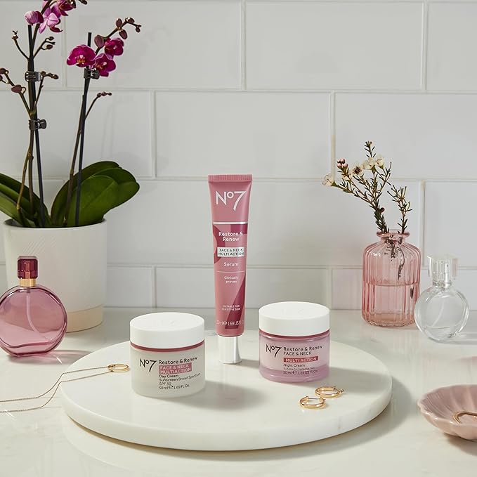 No7 Restore & Renew Multi Action Face & Neck SPF 30 Day Cream - Firming & Hydrating Face Moisturizer with Hyaluronic Acid to Help Visibly Reduce the Appearance of Wrinkles (1.69 Fl Oz)