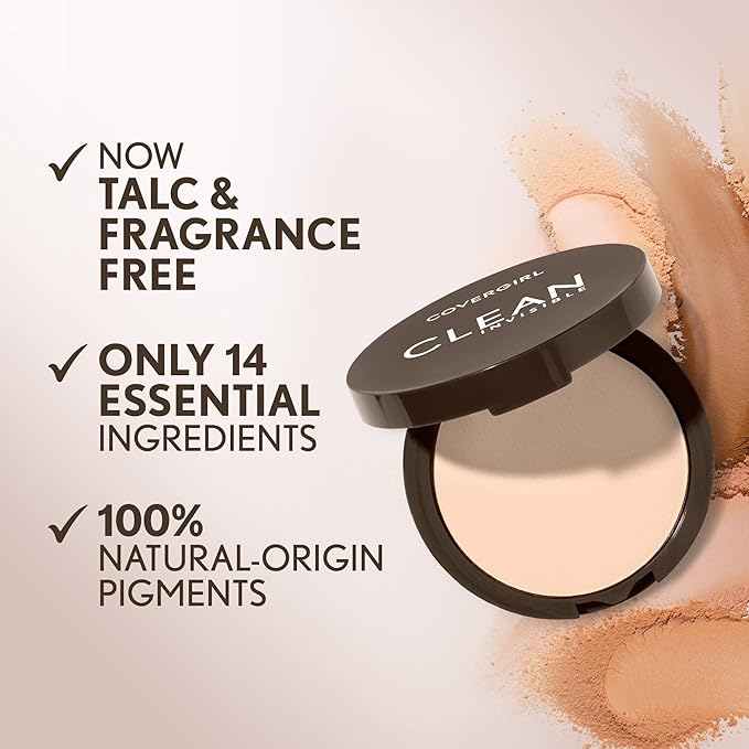 Covergirl Clean Invisible Pressed Powder, Lightweight, Breathable, Vegan Formula, Light Beige 133, 0.38oz