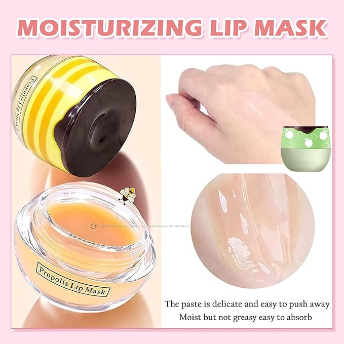 Bee Lip Balm Honey Pot,Watermelon Lip Sleeping Mask Hydrating Prevention Dry and Cracked Lip Scrubs Exfoliator Lip Care,Lip Mask Overnight Reduces Lip Lines (Apple Lime)