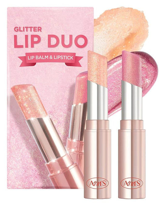 AMTS Tinted Lip Balm Duo - Aurora Lights & Crystal Lights | Hydrating Glitter Lipstick | Pearl Shimmering Daily Lip Makeup for dry, cracked, chapped lips | korean beauty Moisture Lip Tint