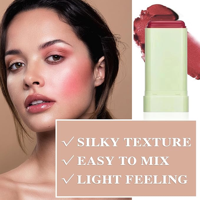 Cream Blush Stick,Waterproof Multi Makeup Cream Stick,Lightweight,Long-lasting,Easy To Use,2 in 2 Multi Blush for Cheeks & Lip Tint & Eyeshadow Makeup,Suitable for All Skin B