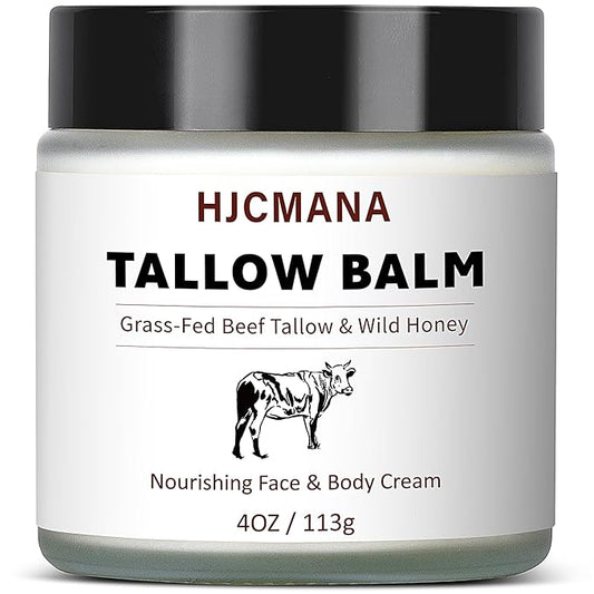 Beef Tallow for Skin 4 OZ, Natural Unscented Tallow and Honey Balm, Grass Fed Beef Tallow for Face and All Skin Types