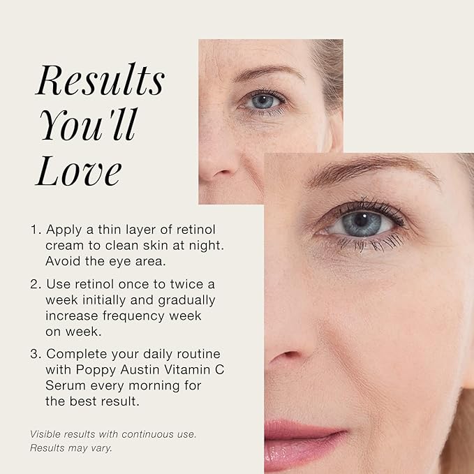 poppy austin Retinol Cream for Face 3.4OZ, High-Strength Retinol Night Cream - Cruelty Free Wrinkle Cream - Anti Aging Eye Cream For Face & Body