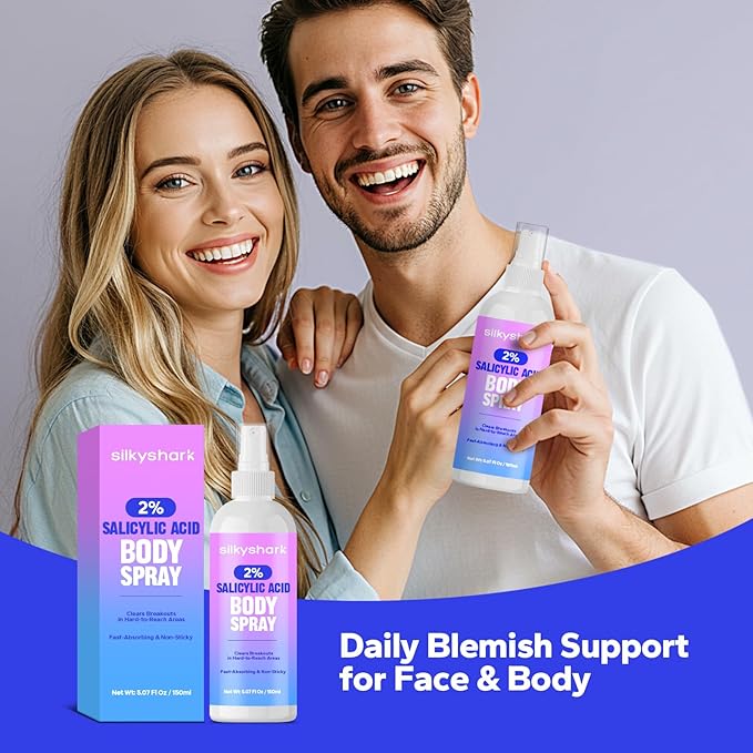 Salicylic Acid Spray (5.07 Fl Oz), 2% Salicylic Acid Body Spray, Body Acne Treatment for Bacne, Blackheads & Blemishes, Back & Chest Acne Spray for Face & Body, 360° Mist for All Skin Types