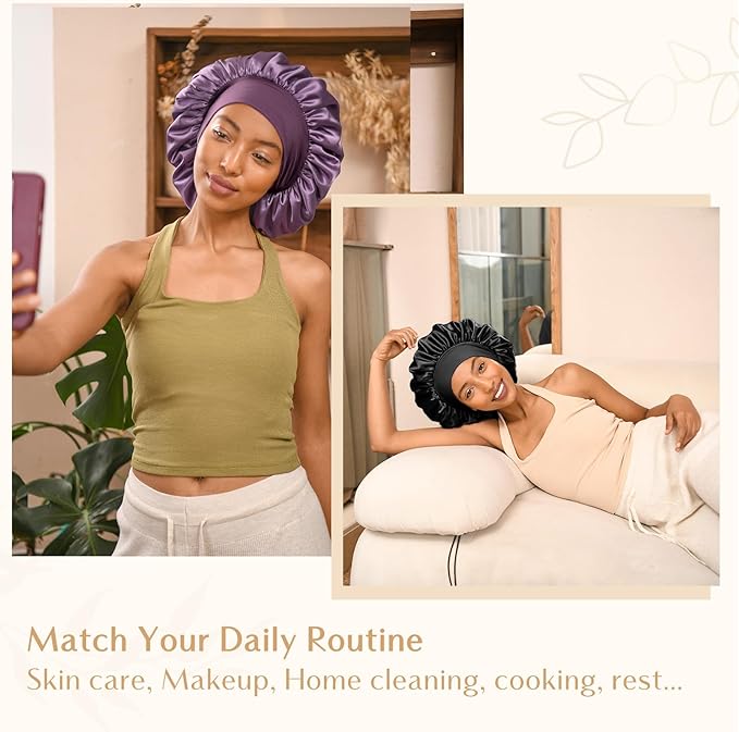 YANIBEST Silk Bonnet for Sleeping Women, Double Layer Hair Satin Bonnets with Elastic Band, Sleep Cap Curly Natural Hair