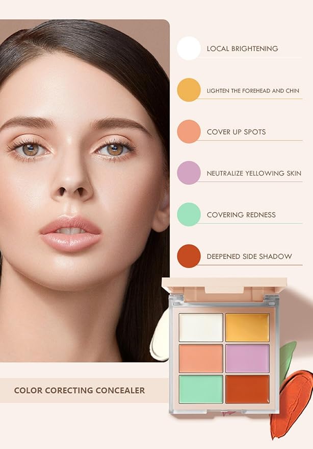 MAEPEOR Face Conceal Contour Palette 6 Colors Full Coverage and Lightweight Concealer Contour Palette Waterproof Long Lasting Contour Palette (Color 01)