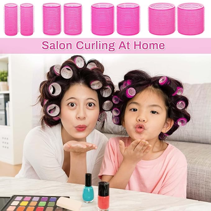 Rollers Hair Curlers 49 Pcs Set with 24Pcs Self Grip Hair Rollers 4 Sizes and 24 Pcs Hair Clips for Blowout Look Long Medium Short Thick Hair Volume
