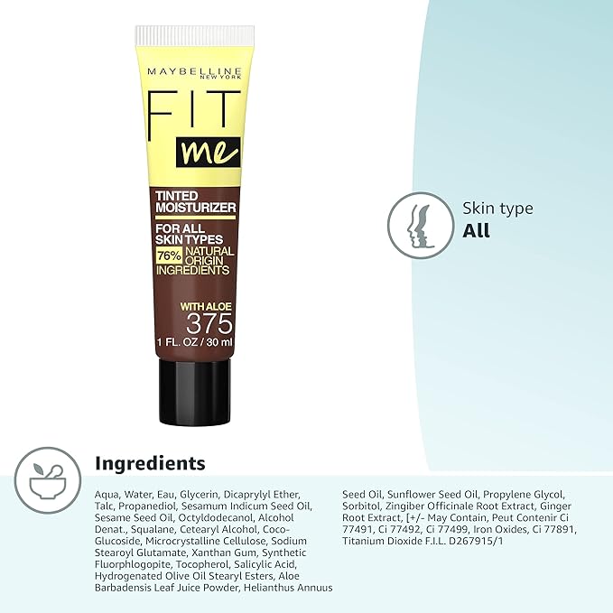 Maybelline Fit Me Tinted Moisturizer, Natural Coverage, Face Makeup, 375, 1 Count