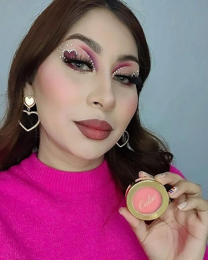 Oulac Blush Face Coral Matte | Pigmented Powdery Cream Blusher Warm Skin Light Medium| Natural Matte | Light Weight&Blendable| Cruelty-Free Blush| 12 Forever Young 4.8g