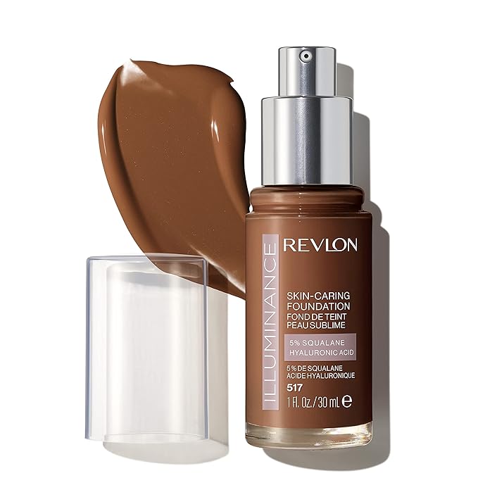 Revlon Illuminance Skin-Caring Liquid Foundation, Hyaluronic Acid, Hydrating and Nourishing Formula with Medium Coverage, 517 Amber (Pack of 1)