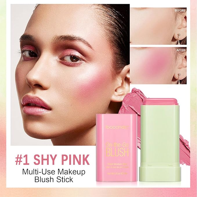 Multi-Use Makeup Blush Stick,Cream Blush Stick,Waterproof Natural Nude,Monochromatic Tint(Shy Pink)