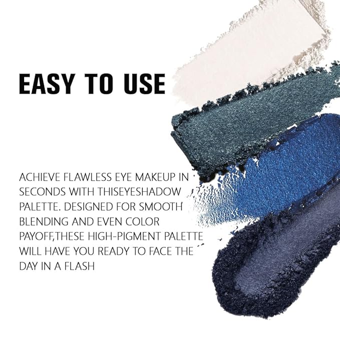 Kaely Powder Eyeshadow Quad, Blue Green Glitter Shimmer Eyeshadow Palette Makeup, Neutral Eye Shadow Palette for Older Women Pigmented Waterproof, sombras para ojos, Blendable, Cruelty-free, 08