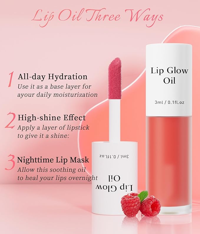 2 Pack Plumping Lip Oil,No-Sticky Lip (Peony+Plum)