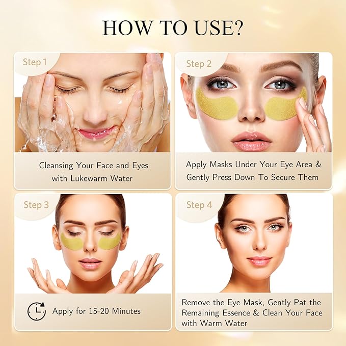 Under Eye Patches, Gold Eye Masks for Dark Circles and Puffiness Anti-Wrinkle Moisturizing Anti-Aging Under Eye Bags Skin Care Treatment Pads Revitalizes & Tightens Eye Area(60PCS)