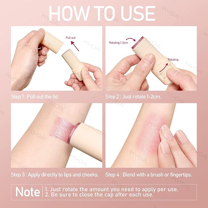 KYDA Mineral Color Balm, Buildable Shimmer Color for Lips and Cheeks, Broad spectrum SPF 35, Natural Shimmer Finish, Lightweight Blendable Creamy, Multiuse Blush Stick, PINK