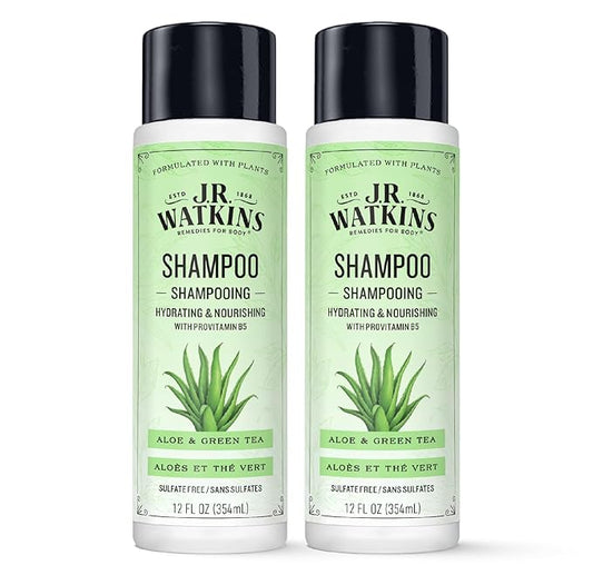 J.R. Watkins Daily Hydration Shampoo, Aloe & Green Tea - 12 fl oz (Pack of 2)