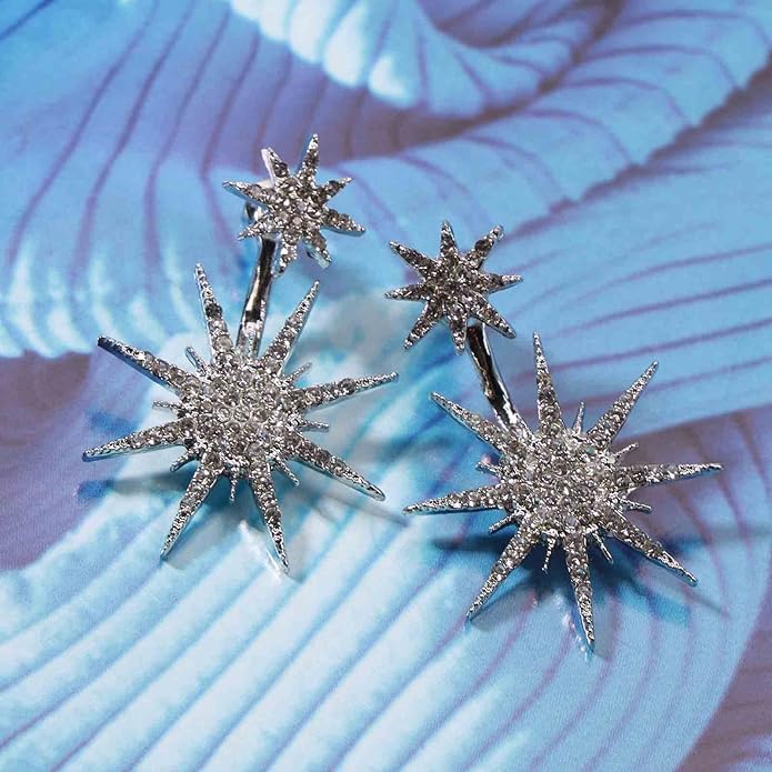 Starburst Jacket Earrings Gold Rhinestone Sun Earrings Front Back Studs Earrings Boho Celestial Earrings Jewelry for Women and Girls Gifts