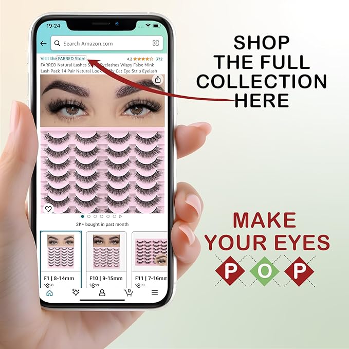 FARRED Half Lashes Natural Look Short Eyelashes Cat Eye Lash Fluffy Natural Lashes Wispy False Eyelash 14 Pairs Faux Mink Strip Eye Lashes Pack for Daily Makeup (F15 | 9-14mm)