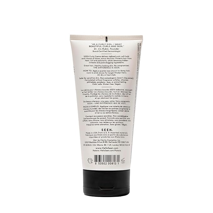 SEEN Curly Creme, Fragrance Free - Non-Comedogenic & Sulfate Free Curl Defining Styling Hair Cream- Anti Frizz- Heat Protectant- Safe for Sensitive Skin