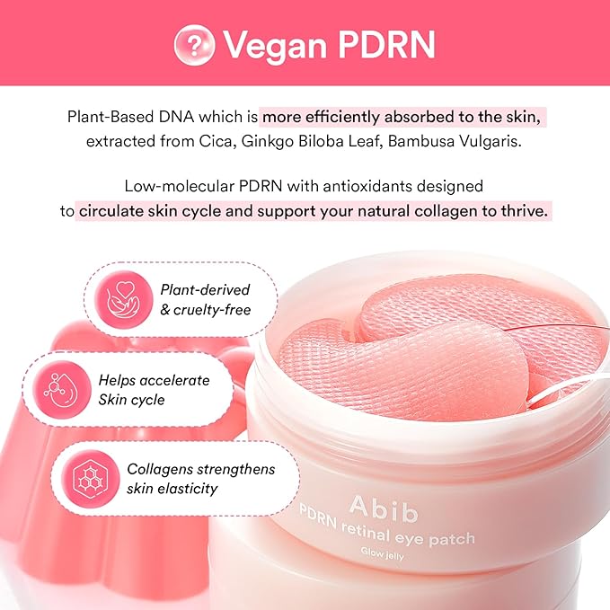 Abib PDRN Retinal Eye Patch Glow jelly 60 Patches, Korean Under Eye Patches for Puffy Eyes and Dark Circles, Anti-Wrinkle, Collagen, Caffeine, Niacinamide