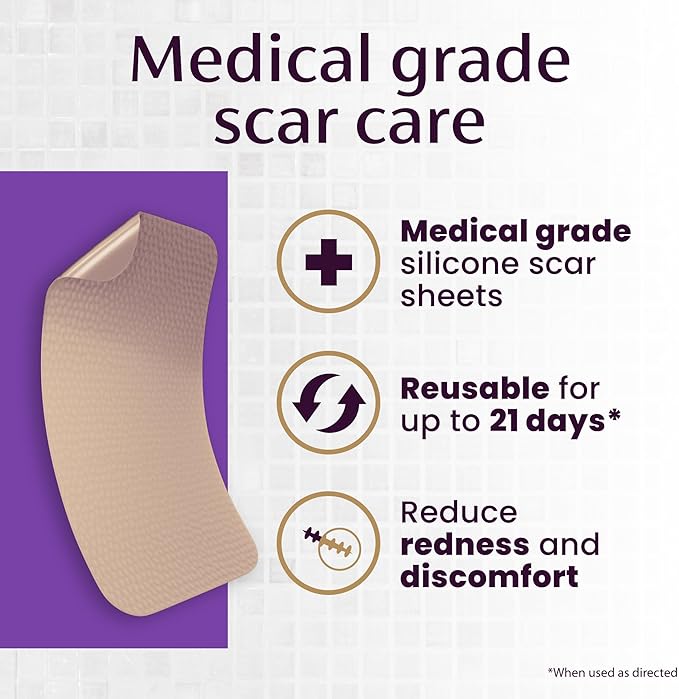Mederma Medical Grade Silicone Scar Sheets; Improves The Appearance of Old and New Scars; for Injury, Burn and Surgery Scars, 4 Count