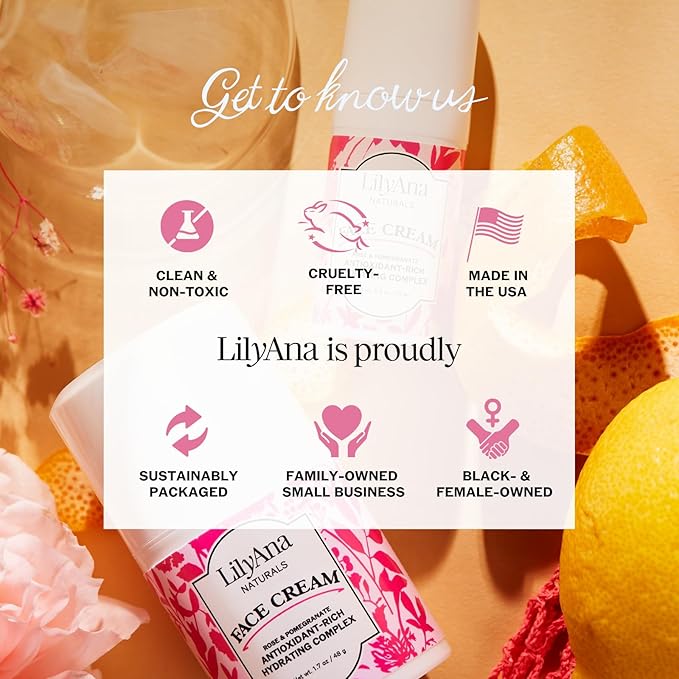 LilyAna Naturals Face and Neck Moisturizer for Women and Men - Moisturizer Face and Neck Cream for Dry Skin and Dark Spot Brightening - Rose and Pomegranate Extracts - 1.7oz (Pack of 2)