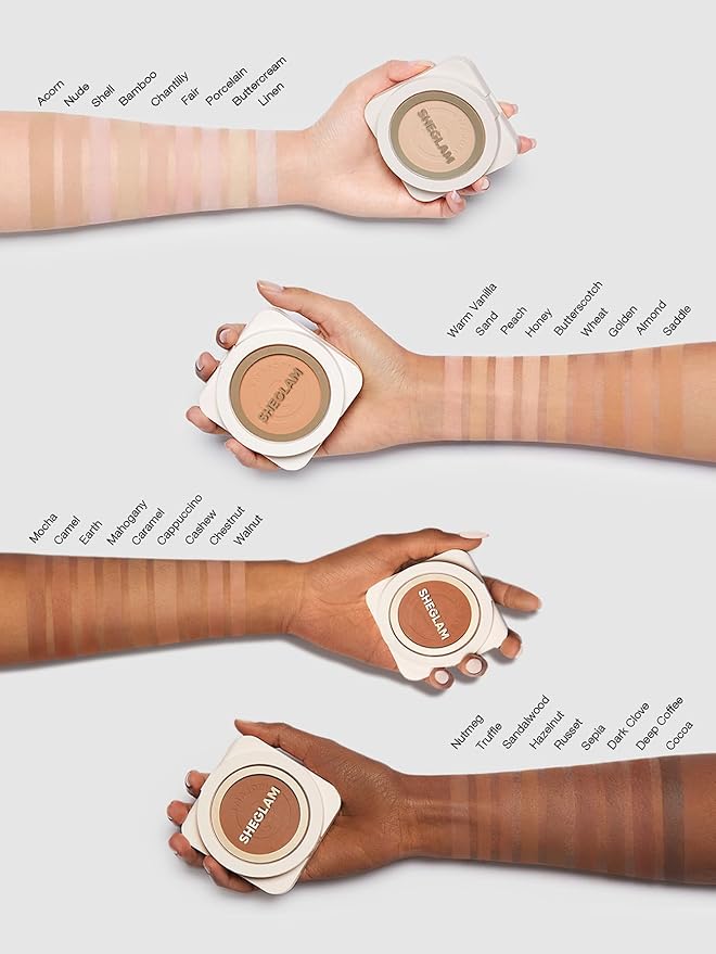 SHEGLAM SKin-Focus Full Coverage Powder Foundation Oil-Control Lightweight Face Pressed Powder Makeup-Cashew