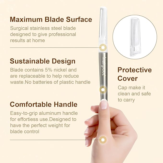 Dermaplaning Razor for Face - 10 Blade Refills, Dermaplaning Tool for Face Help Exfoliate and Smooth Skin, Easy-to-Use Facial Razors, Eyebrow Razor & Peach Fuzz Removal for Beauty