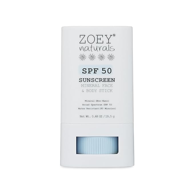 Zoey Naturals SPF 50 Mineral Sunscreen Stick for Babies & Kids - Safe Sunblock Moisturizer for Body & Face - with Rose Hips Oil, Zinc Oxide, Cruelty Free and Reef Safe, Made in USA