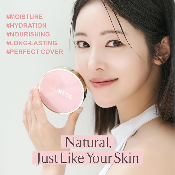 LA MUSE Complexion Correcting-Korean Cushion Foundation(2 Packs) | No Makeup Look, Daily Korean Makeup Foundation, Comfortable Wear | Natural Tone-Up Effect, Light to Medium Tones | For All Skin Types