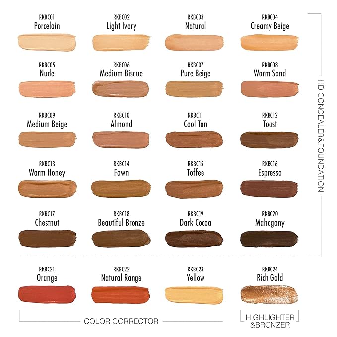 Ruby Kisses HD Brush Concealer & Foundation, Full Coverage, Color Correcting, Highlight, Contour 3 Pack (Mahogany)