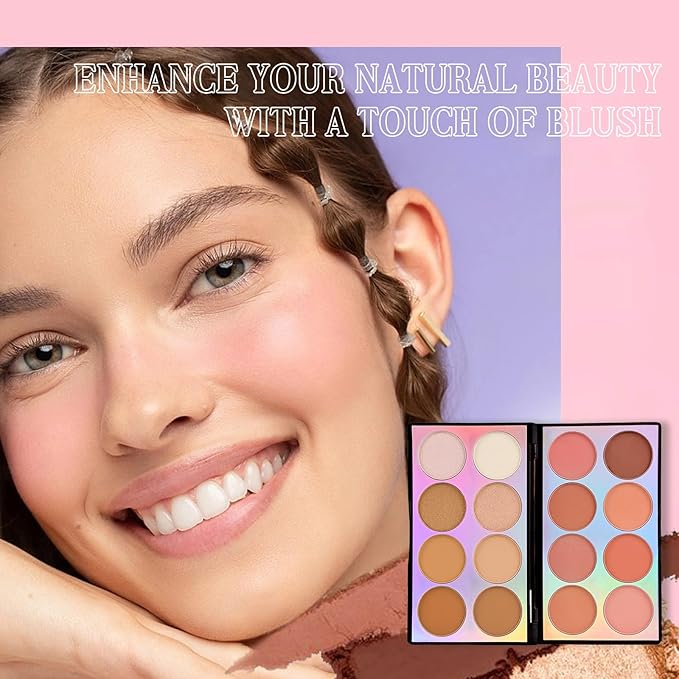 Coosa Blush Palette, Highlighter Contour Makeup Palette, Blush for Cheeks, All-In-One Bronzer Bright Shimmer Cosmetics Sets for Eyes, Lips & Cheeks