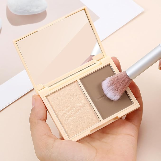 Boobeen Highlighter Contour Makeup Palette Face Matte Bronzer Powder, Compact Contouring Blush for Cheeks, Natural Long Lasting with Brush