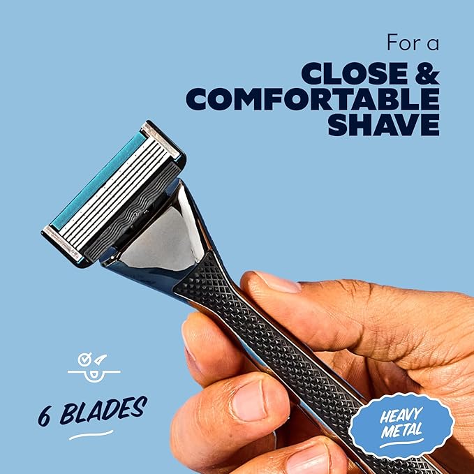 Dollar Shave Club | Heavy Metal Handle Shave Set with Razor Cover | 2 Extra Close Refill Cartridges, 1 Heavy Metal Handle, 1 Razor Cover