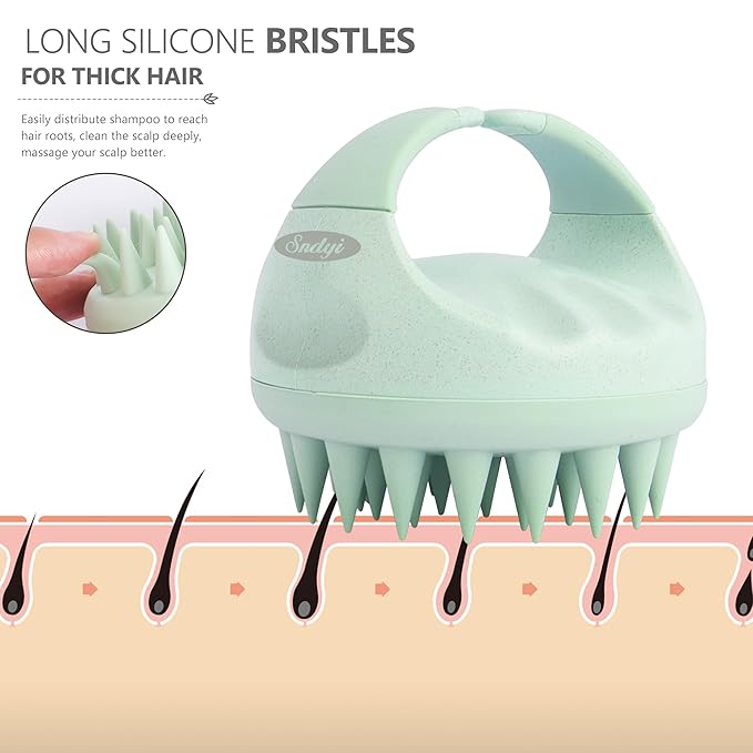 Sndyi Scalp Massager Shampoo Brush, Scalp Scrubber with Soft Silicone Bristles, Scalp Exfoliator for Dandruff Removal, Scalp Massager for Hair Growth, Wet Dry Hair Brush for Scalp Care, Green