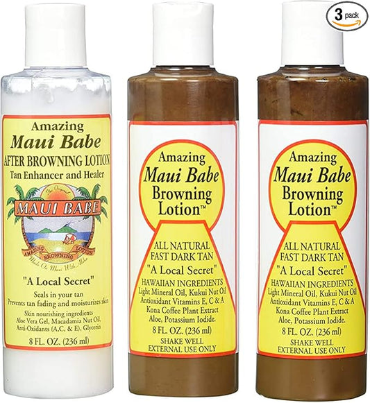Maui Babe Tanning Pack (2 Browning Lotions 8 oz, 1 After Browning Lotion 8 oz), (Pack of 3)