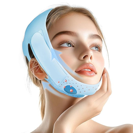 Chin Strap for Sleeping, Soft Silicone V-Line Lifting Mask, Reusable Face Lift for Women Men Anti Snoring Devices for Sleep Home Working Travel Yoga (Sky Blue)