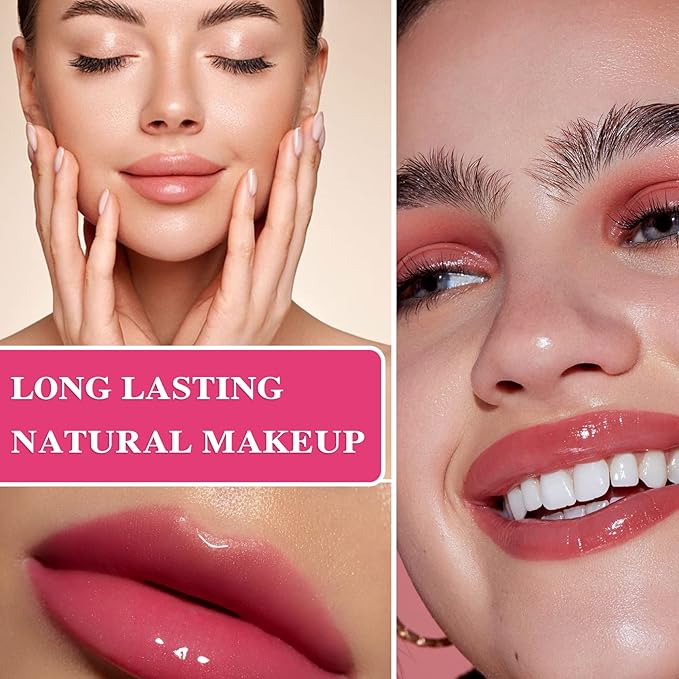 6 PCS Clear Glass Hydrating Lip Gloss Set,Essence Lip Stick Jelly Toothed Lip,Plumping Lip Oil Long Lasting Moisture,Lip Treatment,Lip Balm Kit,Lip Stains For Women,Lip Makeup