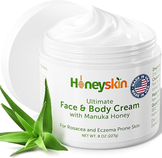 Hydrating Face Moisturizer & Body Cream with Manuka Honey Cream - Organic Face Moisturizer with Honey for Extremely Dry Skin - for Dry & Itchy Skin, Rosacea & Eczema Prone Skin 8oz