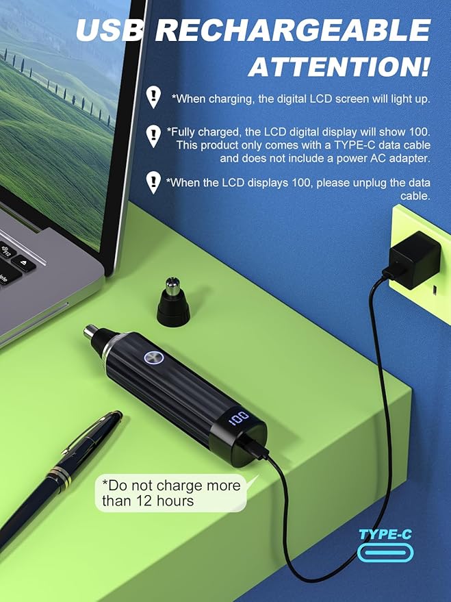 LED Display Ear and Nose Hair Trimmer Clipper for Men Women,2025 Rechargeable 2 in 1 Professional Painless Eyebrow & Facial Hair Trimmer with Powerful Motor and Dual-Edge Blades Easy Cleansing