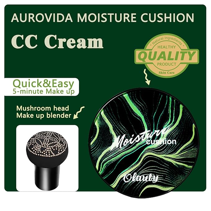 Moisture Cushion CC Cream Foundation for Mature Skin - Flawless Concealer BB Cream with Mushroom Head, Long-Lasting Waterproof Air Cushion CC, Natural honey and pine Makeup cream, Even Skin Tone（02#）