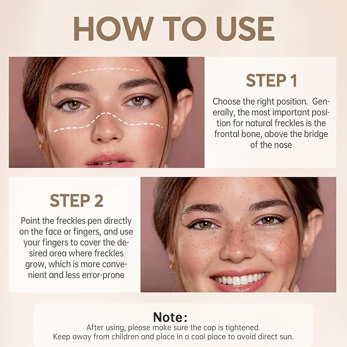 4 Colors Freckle Pen Set, Natural Lifelike Face Fake Freckle Stamp Makeup Pen Waterproof Long Lasting Quick Dry Faux Freckles Sun-kissed Makeup-Light Brown,Natural Coffee,Chestnut,Dark Brown