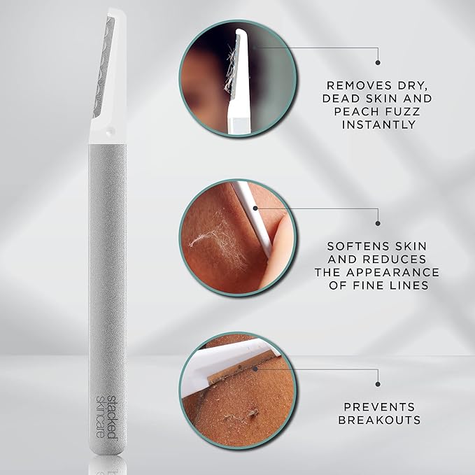 StackedSkincare Dermaplaning Replacement Blades - 3 Pack Face Razor Refills for Women, Peach Fuzz Remover and Exfoliating Tool, Fits StackedSkincare Dermaplane Tool