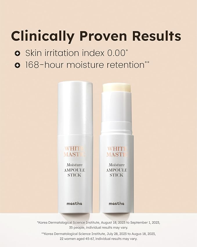White Mastic Moisture Ampoule Stick (0.35oz) - Wrinkle Reduction, Elasticity, Moisturizing, Radiance Multi Balm. Korean Skin Care Serum Stick for Face, Lips, Eyes, Neck. Vegan T3 Collagen.